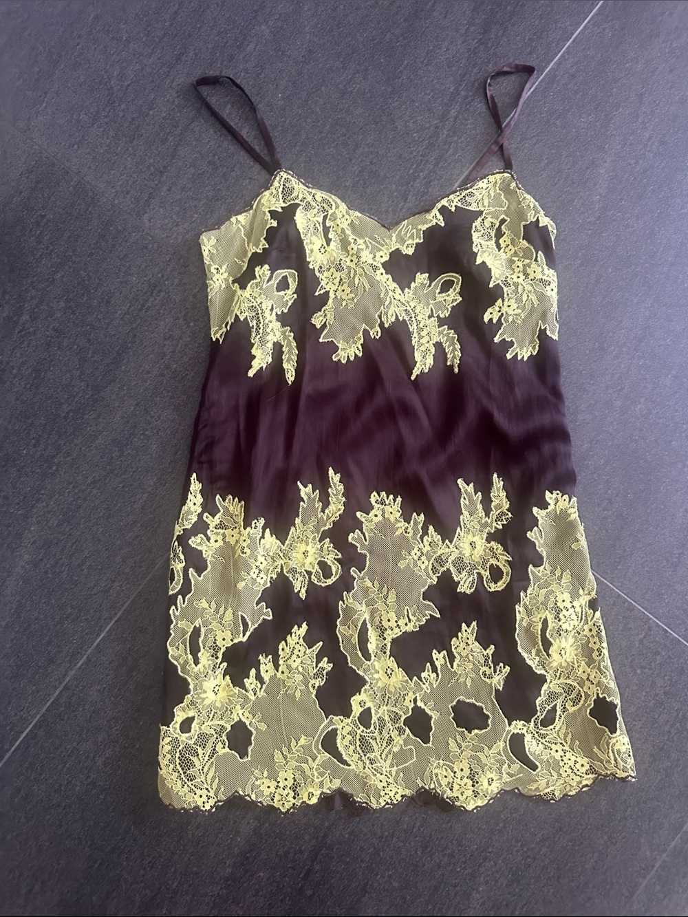 Zara Black Slip Camisole with Yellow Lace Trim